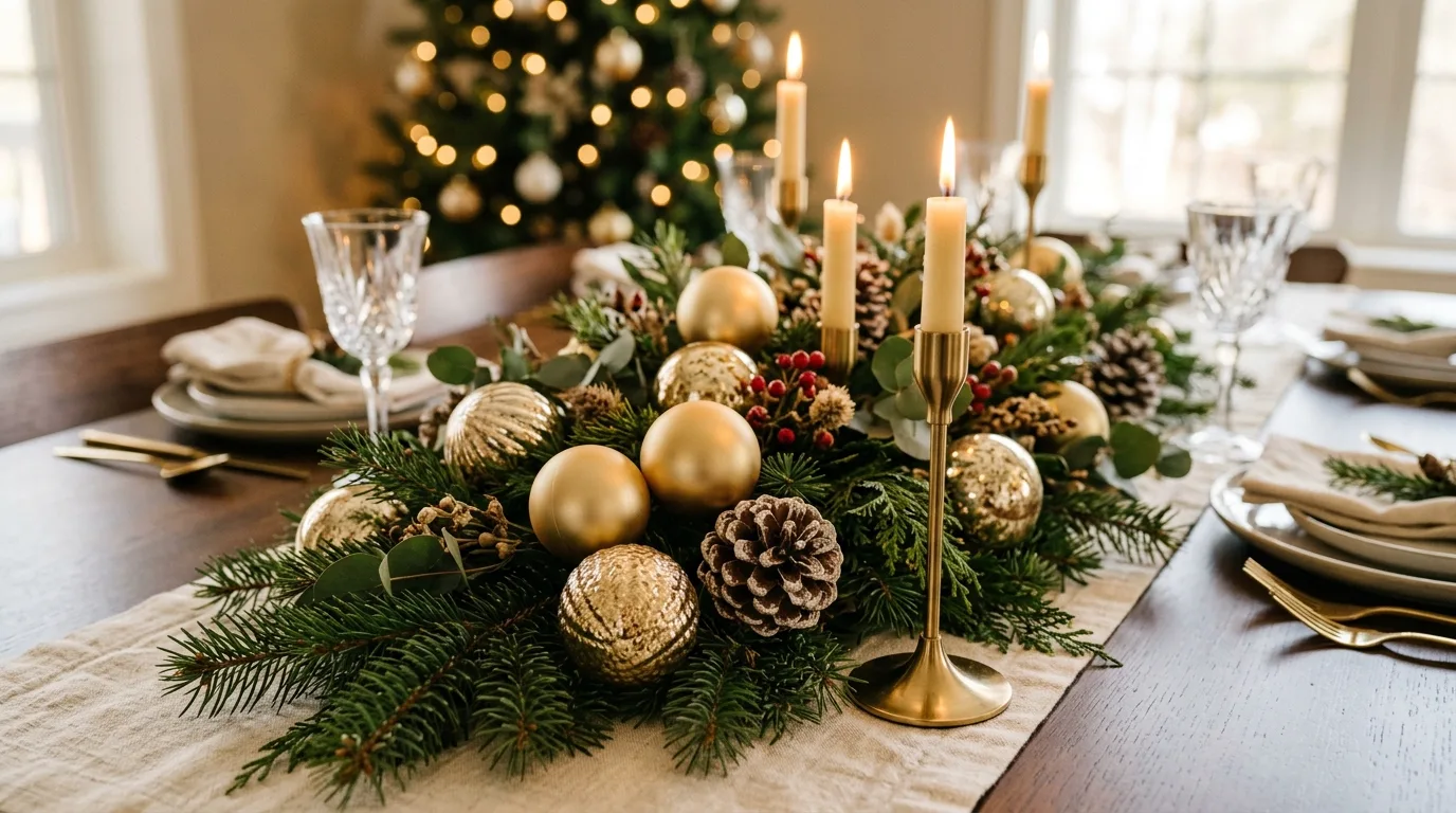 Use candles to create height glow and festive drama inspiration for a holiday dining table.